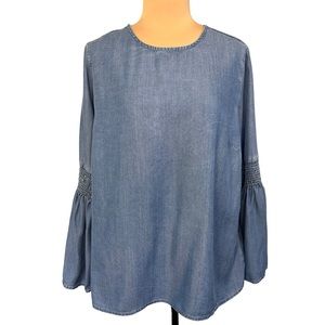 beachlunchlounge Chambray Bell Sleeve Lyocell Tunic, Size M